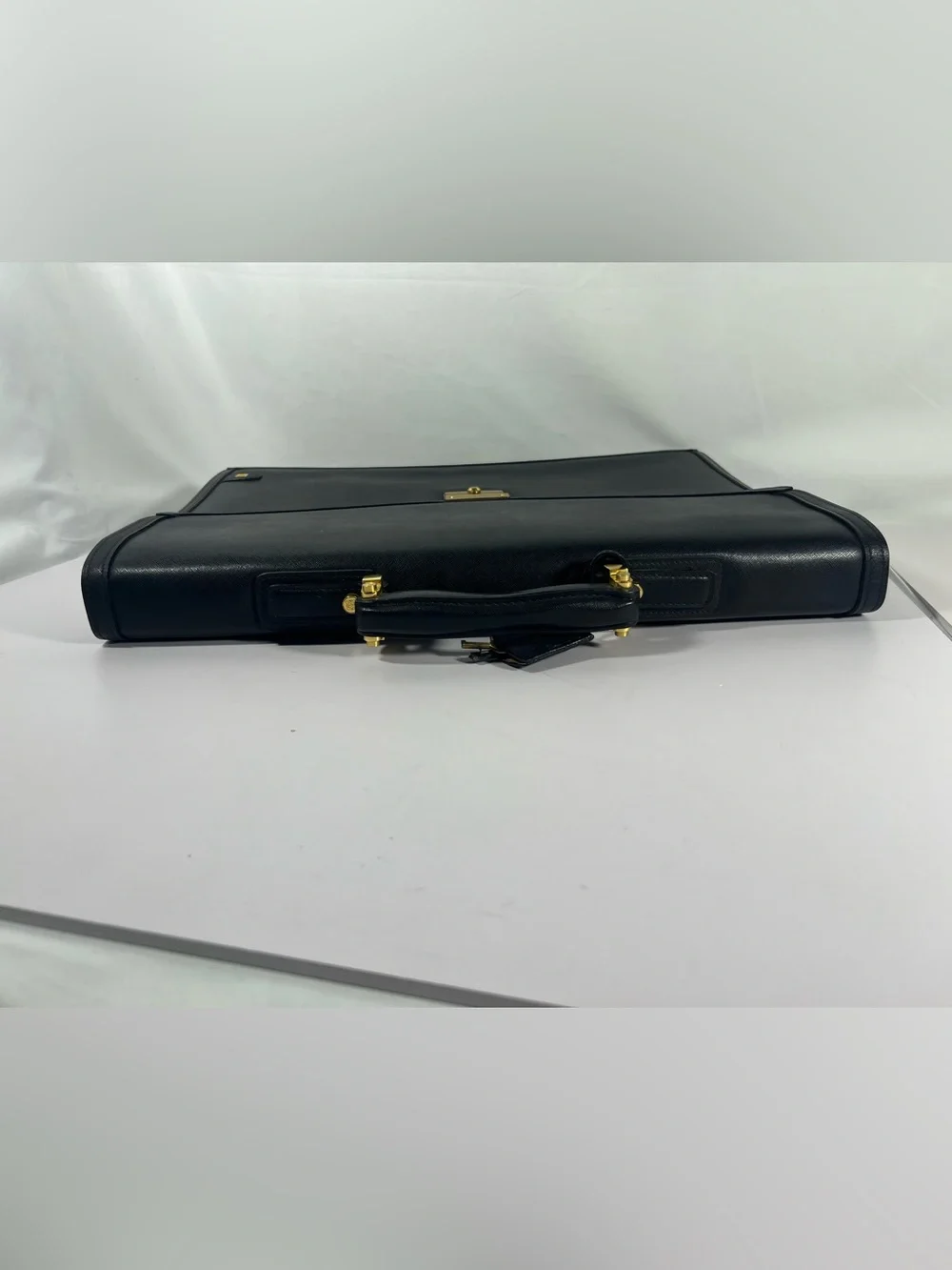 3098: Loewe Vintage Black Leather Attaché Briefcase Gold Hardware